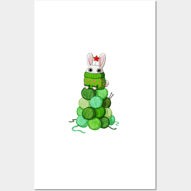 Bunny Christmas Tree Wall Art by Firlefanzzz